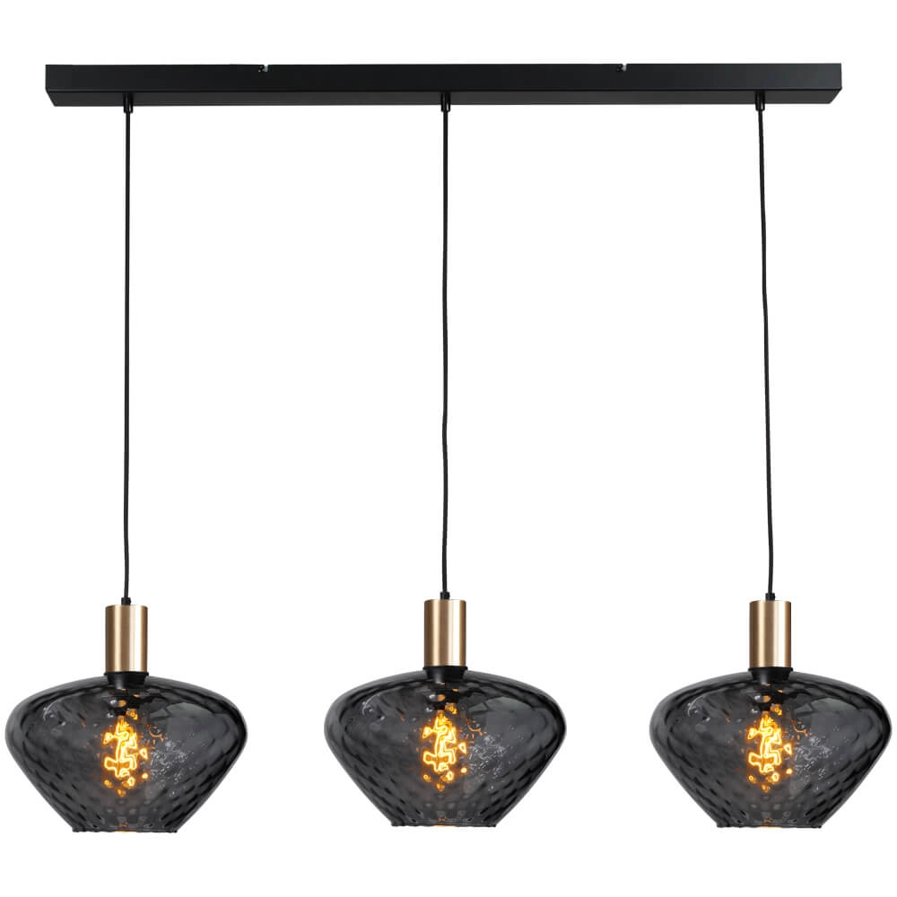 3-lichts hanglamp - goud - Porto met Blossom clear glazen