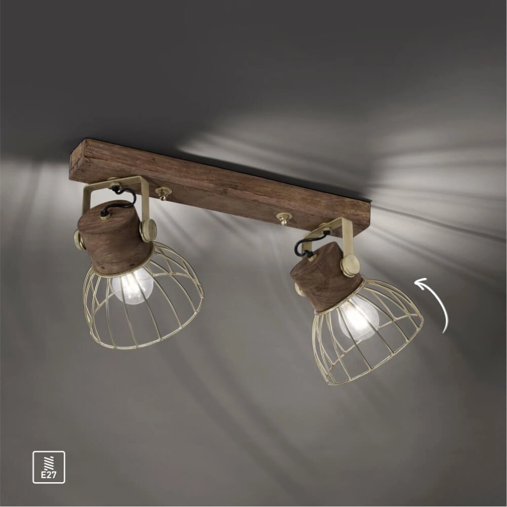 Plafondlamp Alami bruin messing 2-lichts Just Light 4043689976224
