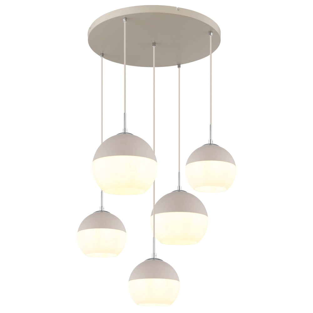 5-lichts hanglamp Ragusa rond zand bruin