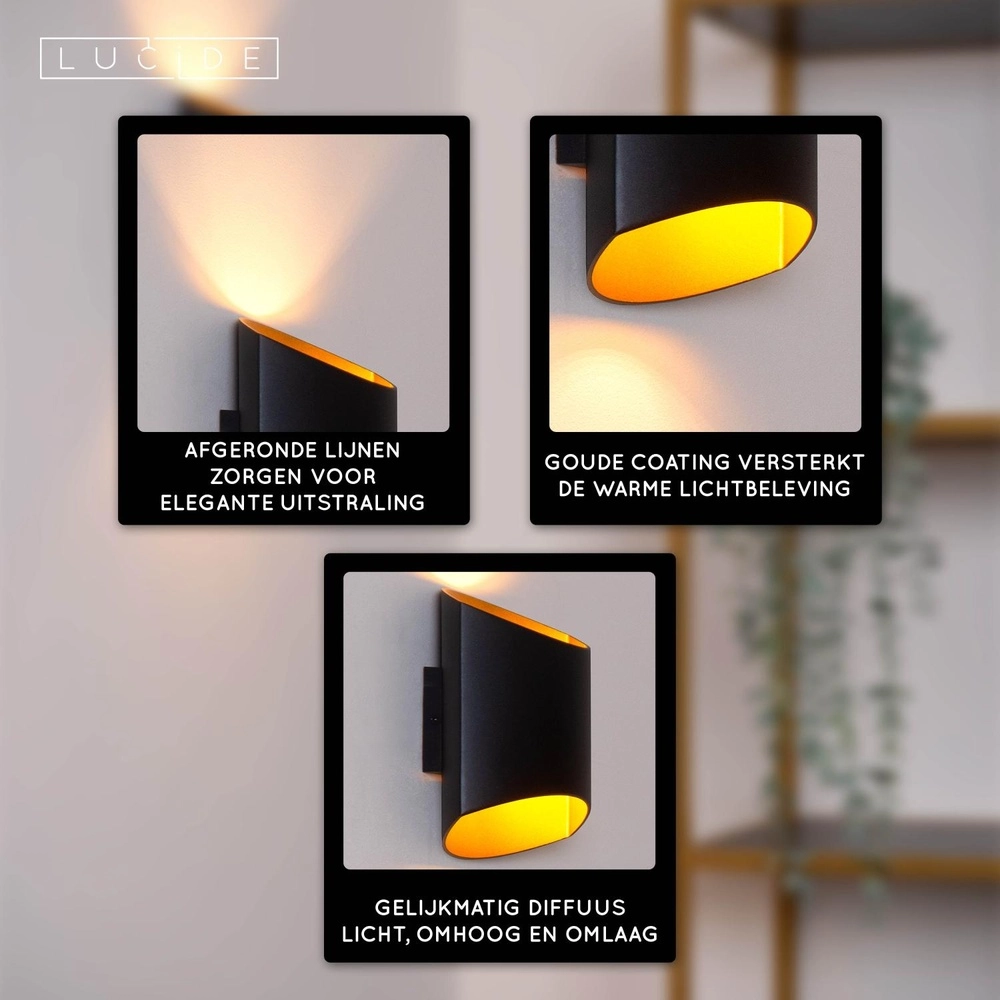 Design wandlamp Diletta zwart Lucide 5411212093554