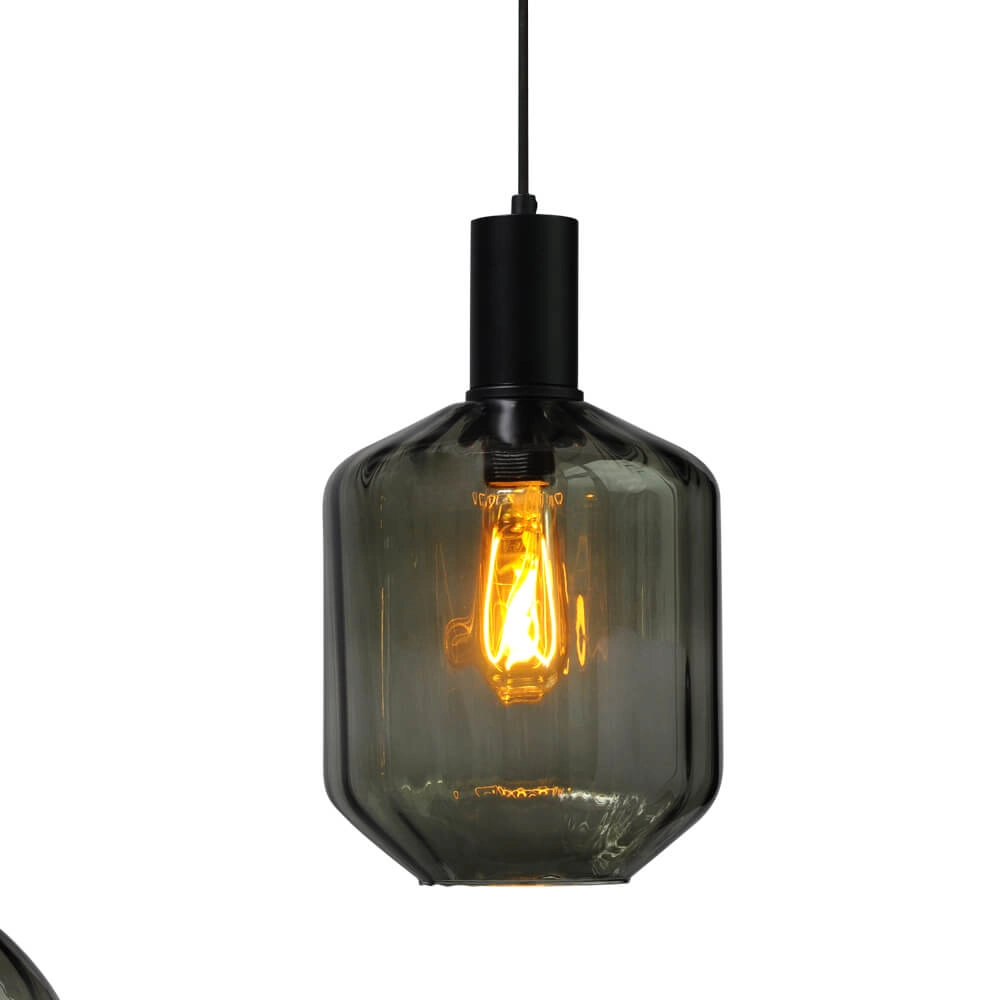 5-lichts hanglamp - zwart - Porto met verschillende glazen Masterlight 8718121270388