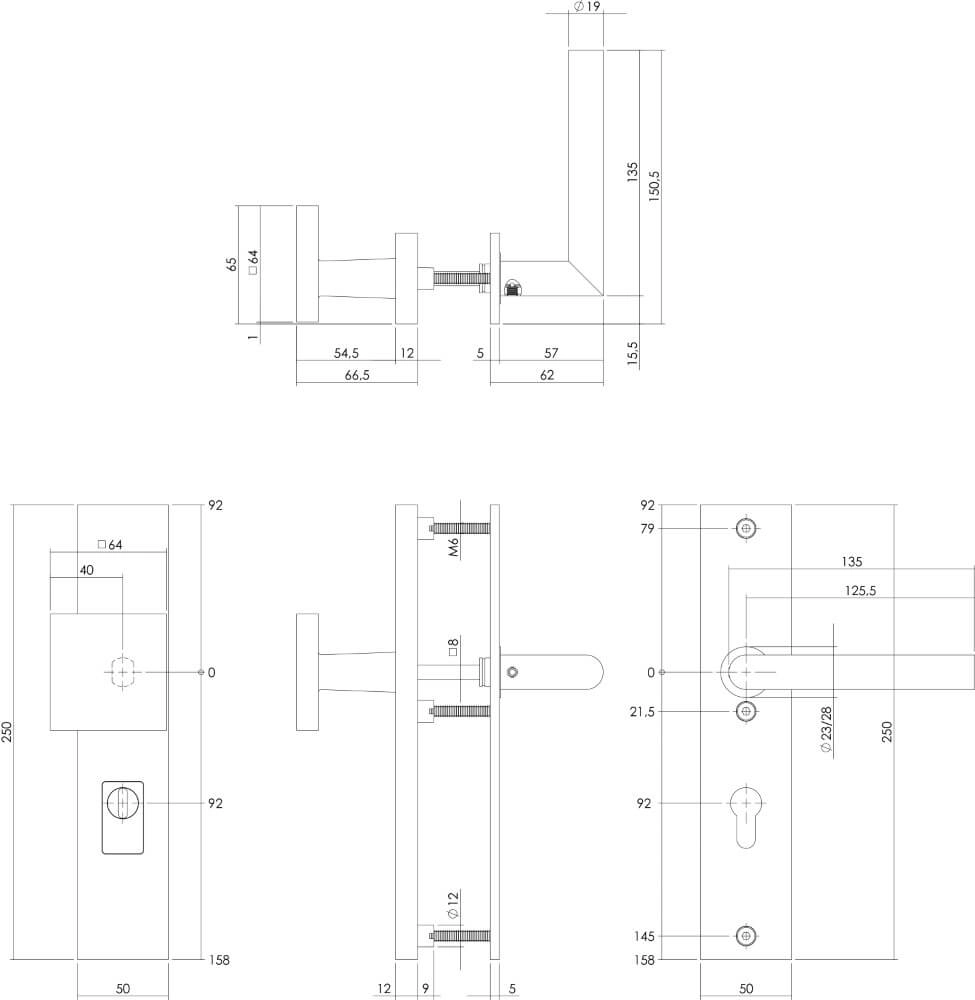 Voordeurbeslag Vurano kerntrekbeveiliging PC 92mm recht zwart Intersteel 8714186428320