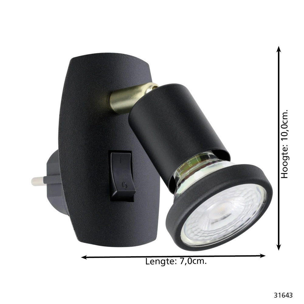 Stekker wandlamp Parrini schakelaar - zwart/messing Eglo 9002759316433