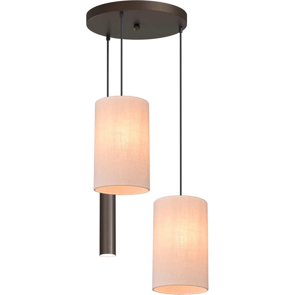 3-lichts hanglamp Lisbourg cacao met off white kap