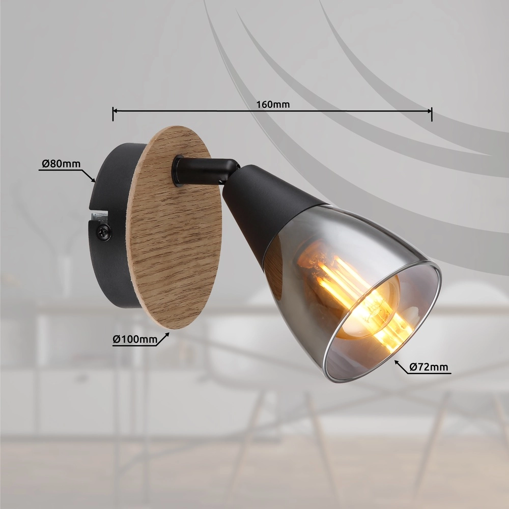 Wandlamp Mubby zwart met houtlook Globo 9007371457854