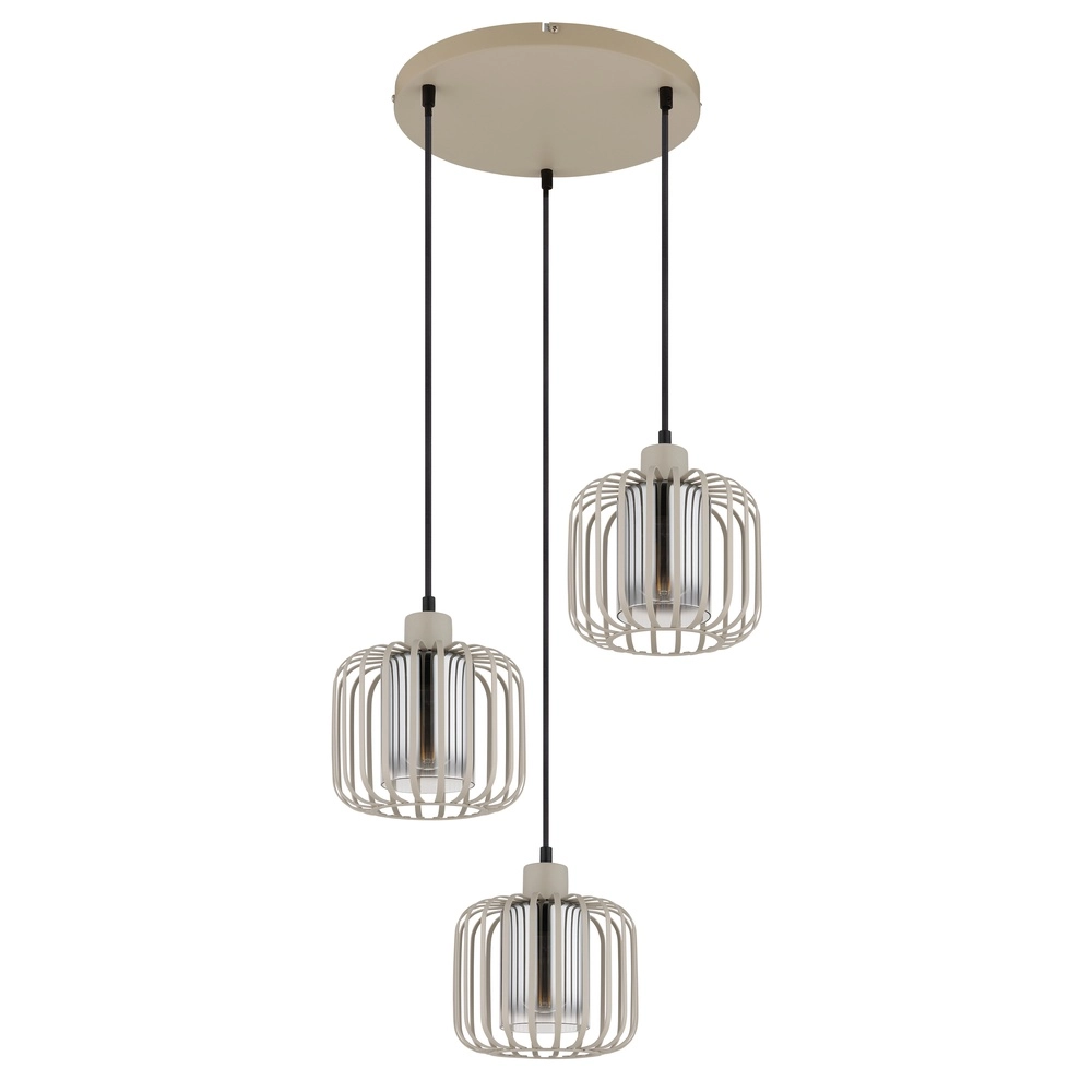 3-lichts hanglamp Alfred rond zand bruin Globo 9007371531615