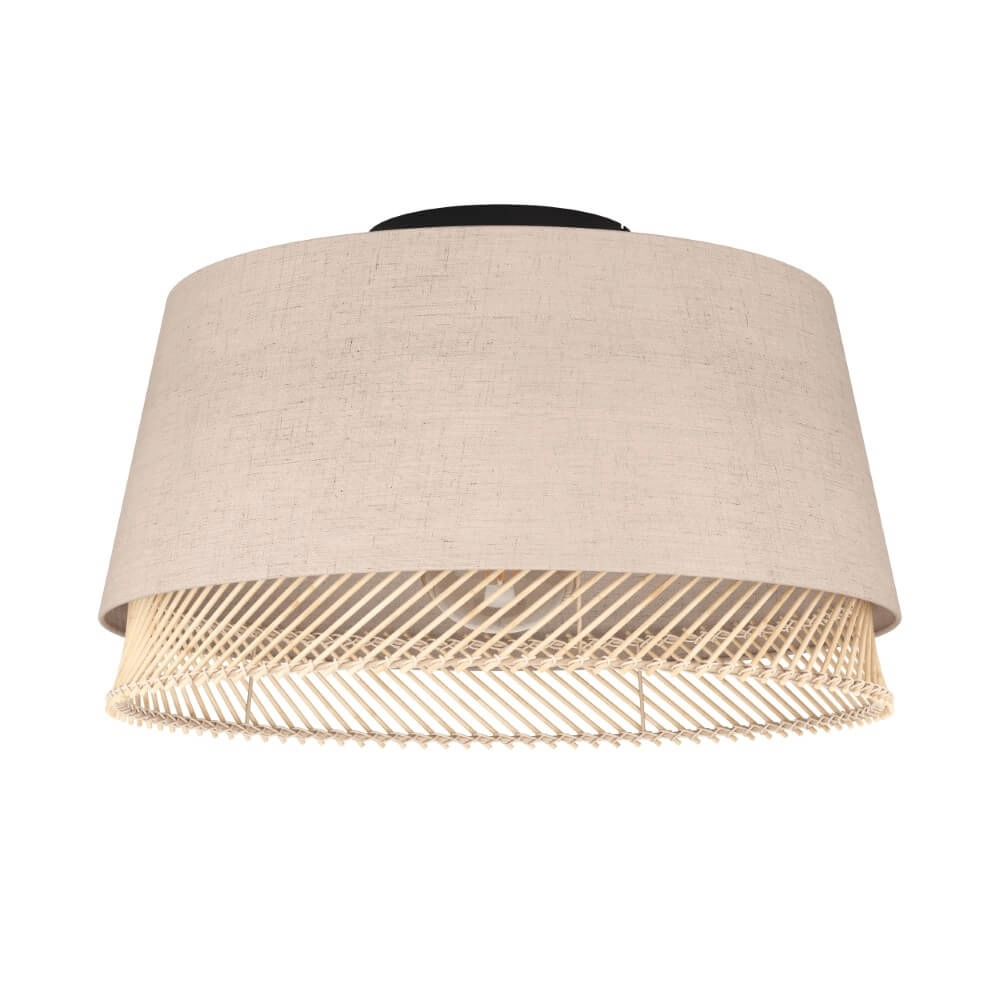Plafondlamp Tabley Ø 38cm - linnen met rotan