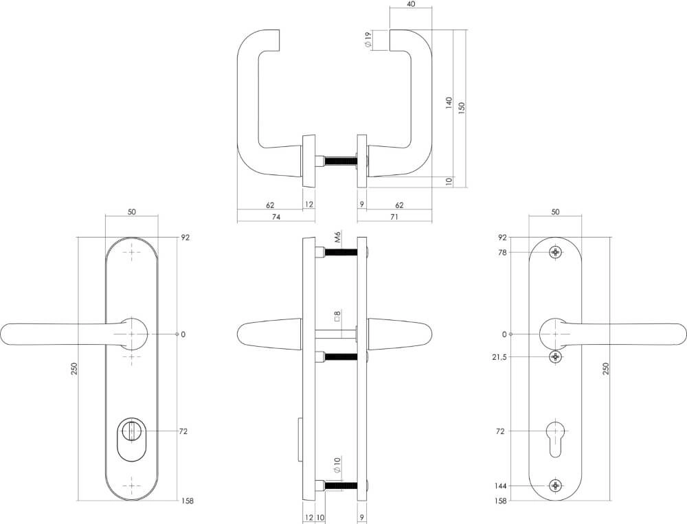 Achterdeurbeslag Aurano PC 72mm kerntrekbeveiliging aluminium zwart Intersteel 8714186492109