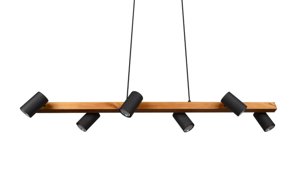 Hanglamp Marley 6-lichts zwart met hout Trio 4017807523843