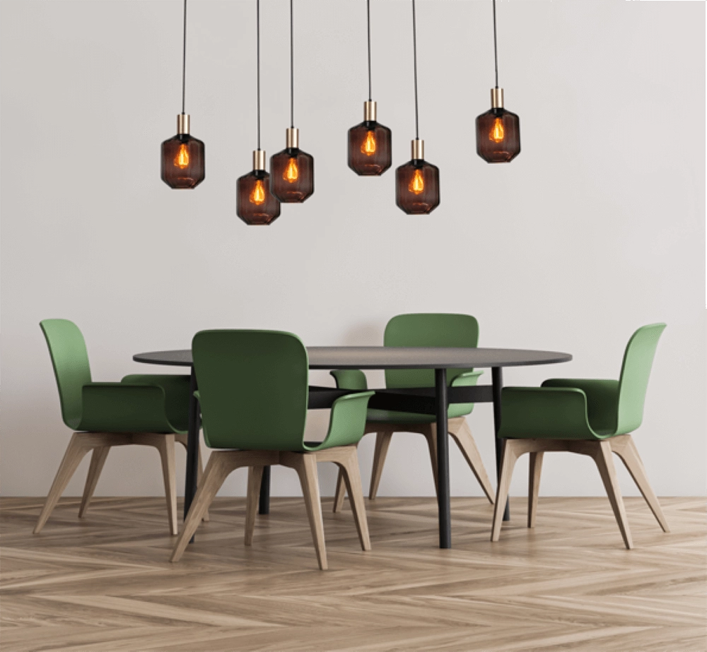 6-lichts hanglamp - goud - Porto met Jagger red glazen Masterlight 8718121270548