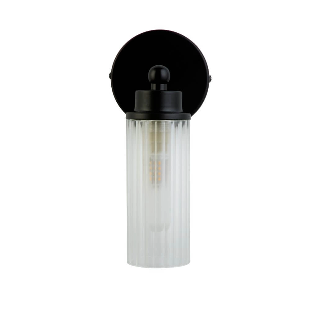 Zwarte wandlamp Imperial met geribbeld glas Searchlight 5053423271941