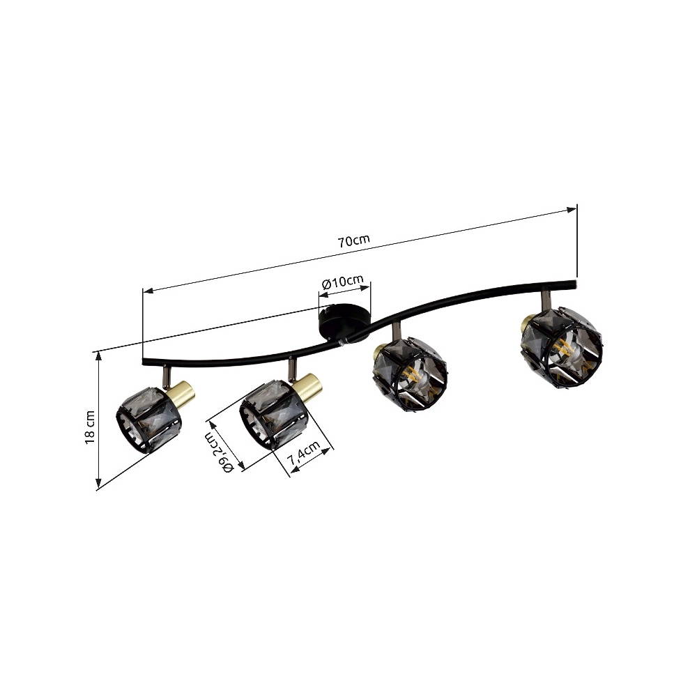 4-lichts plafondlamp Indiana zwart Globo 9007371443055