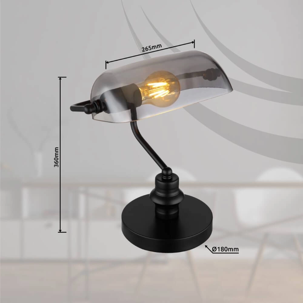 Zwarte bureaulamp Antique met smoke glas Globo 9007371457779