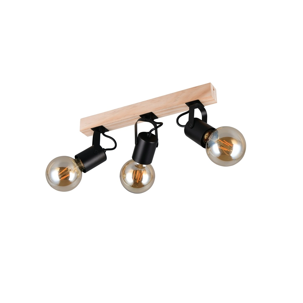 Plafondlamp 3-lichts Lynar zwart met hout Trio 4017807671995