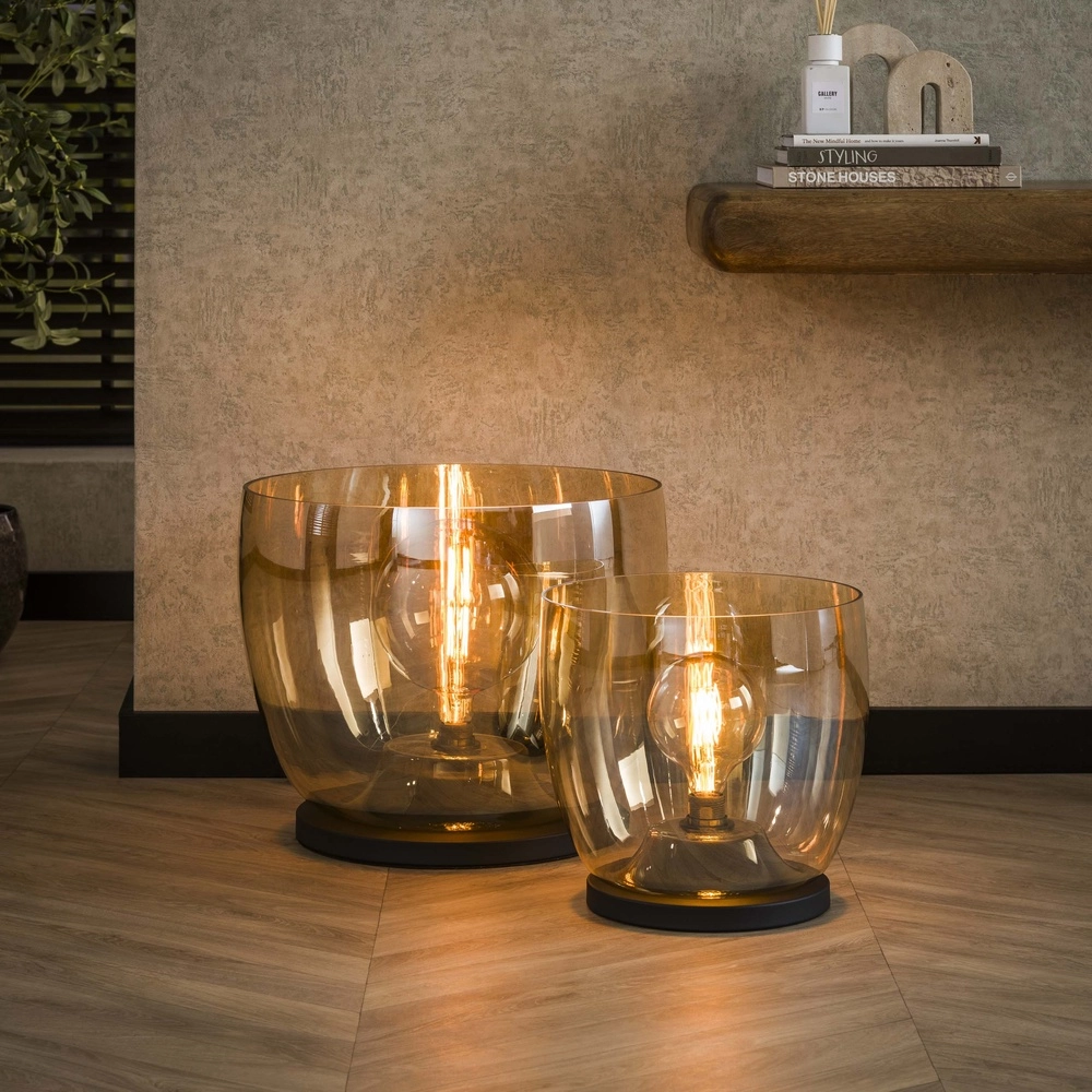 Vloerlamp amber glas UP Ø 48cm - 41cm hoog Lyora 8716803512641