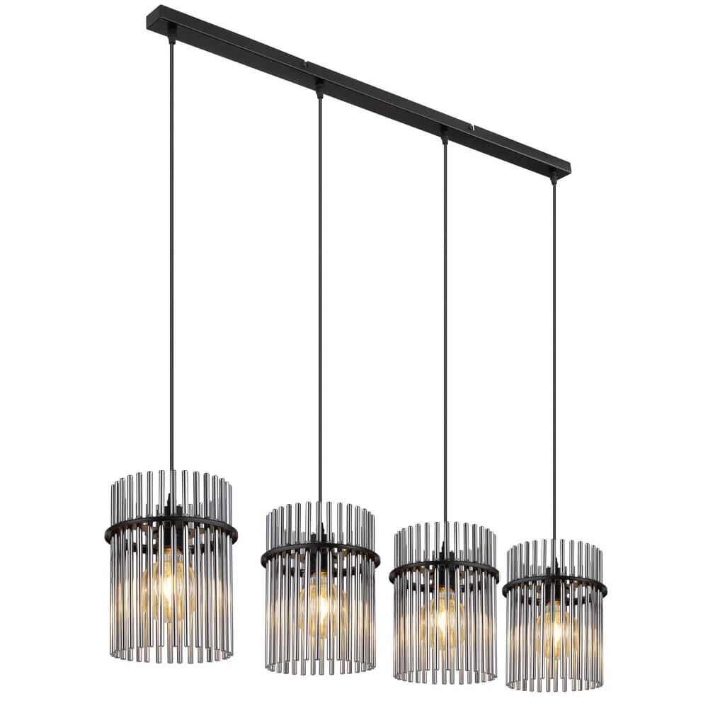 Zwarte hanglamp Gorley met smoke glas 4-lichts