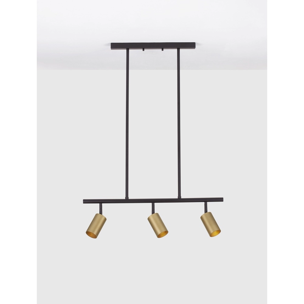 Hanglamp Pogno 3-lichts zwart met goud recht