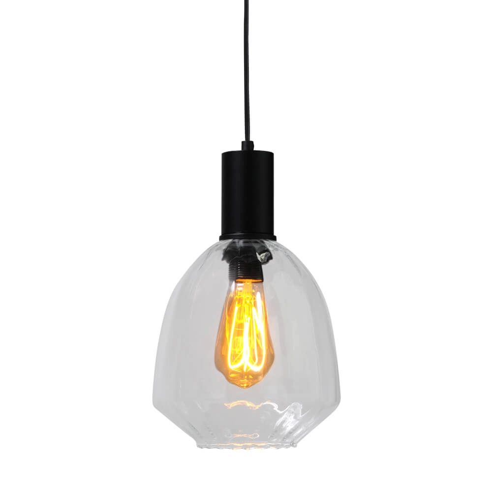 Hanglamp zwart Porto met Nicolette clear glas - Ø 20cm