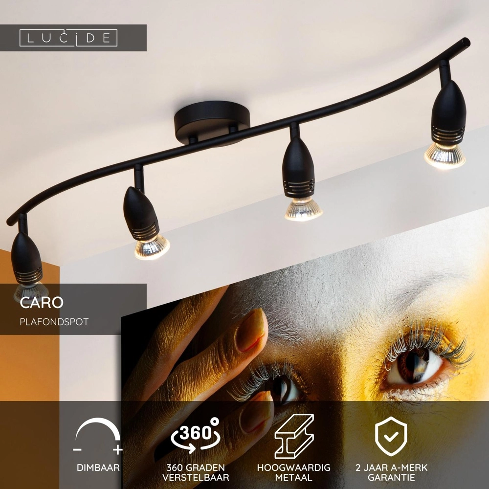 Plafondspot Caro 4-lichts zwart Lucide 5411212134257