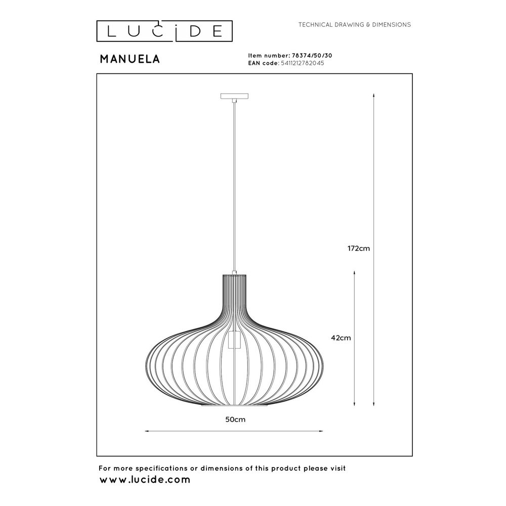 Hanglamp Manuela Ø 50cm zwart Lucide 5411212782045