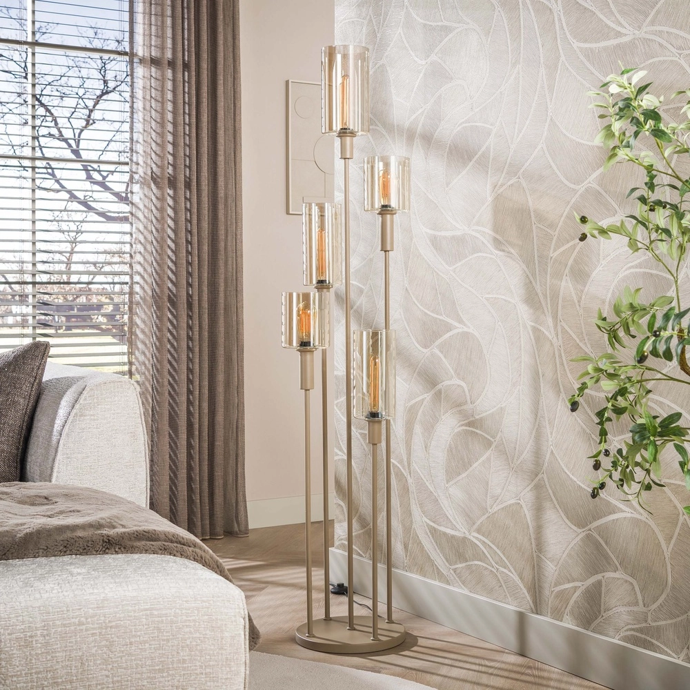 Design vloerlamp Sepiora 5-lichts zand bruin Lyora 8716803515338