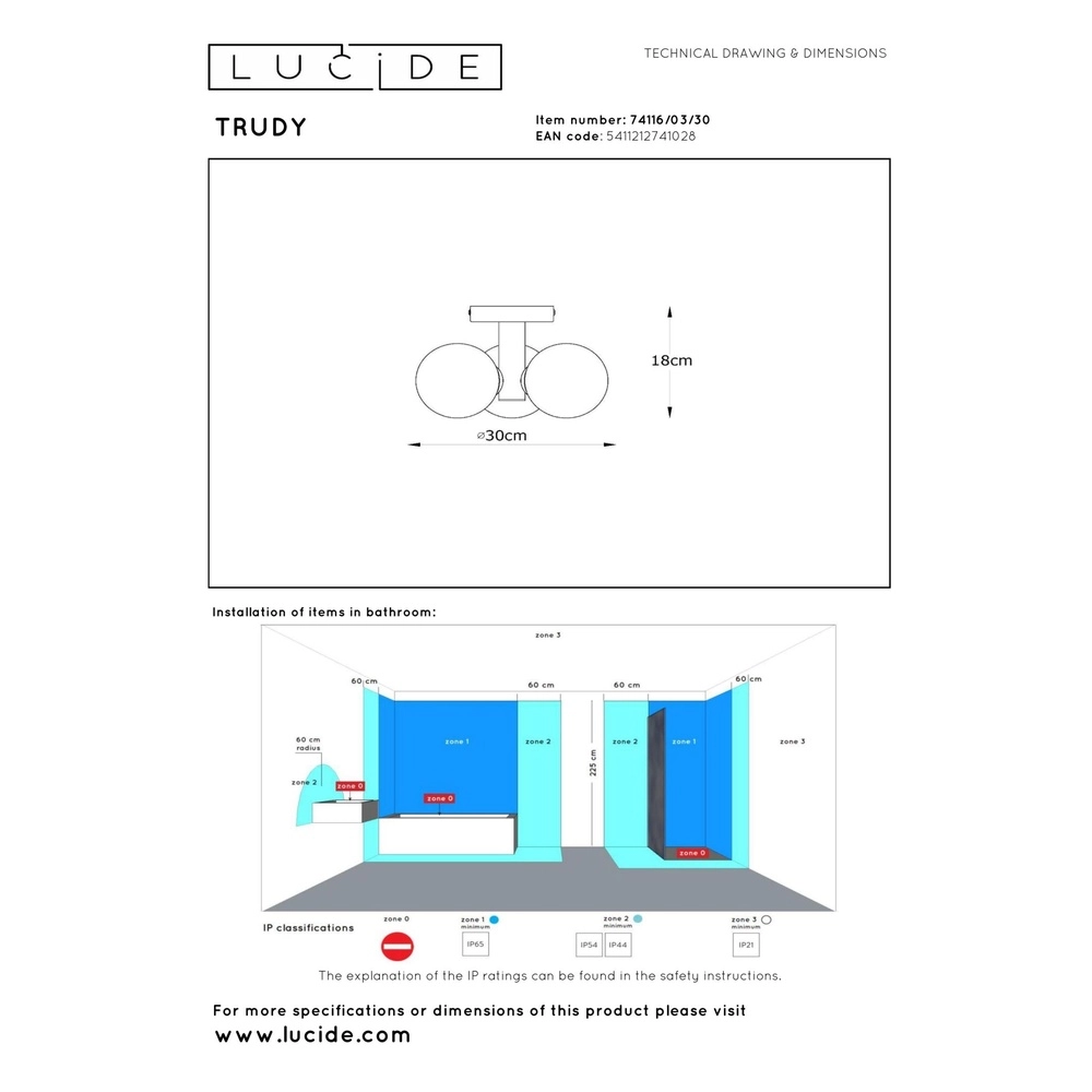 Plafondlamp Trudy zwart 3-lichts Lucide 5411212741028
