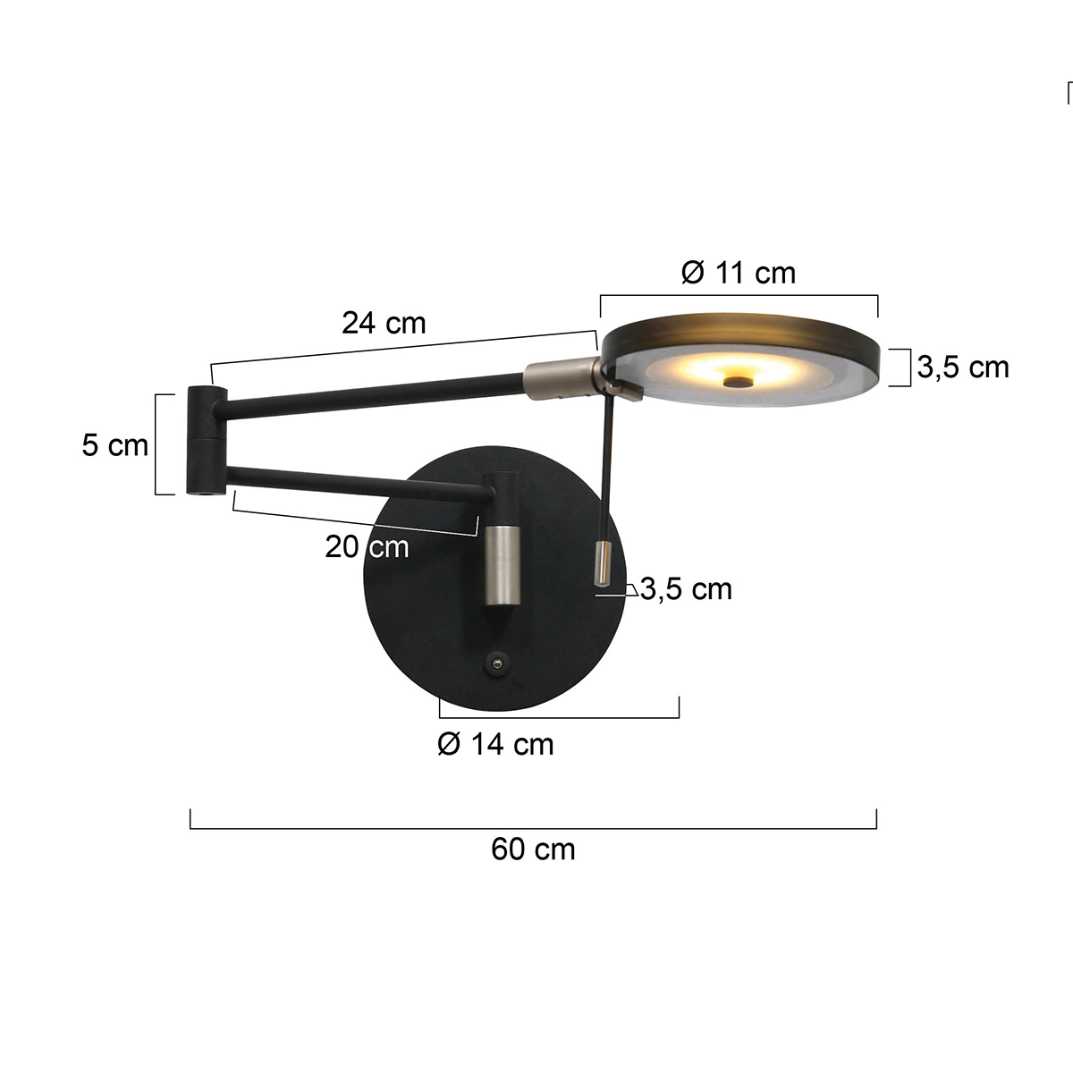 Led wand leeslamp Turound 10w - 2700K - 62cm zwart smoke glas Steinhauer 8712746133400