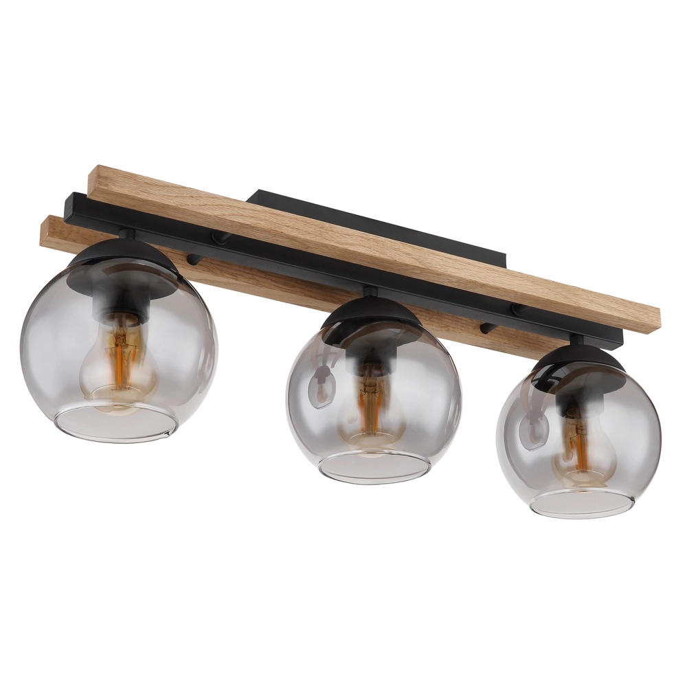 3-lichts plafondlamp Conni zwart met hout Globo 9007371448739