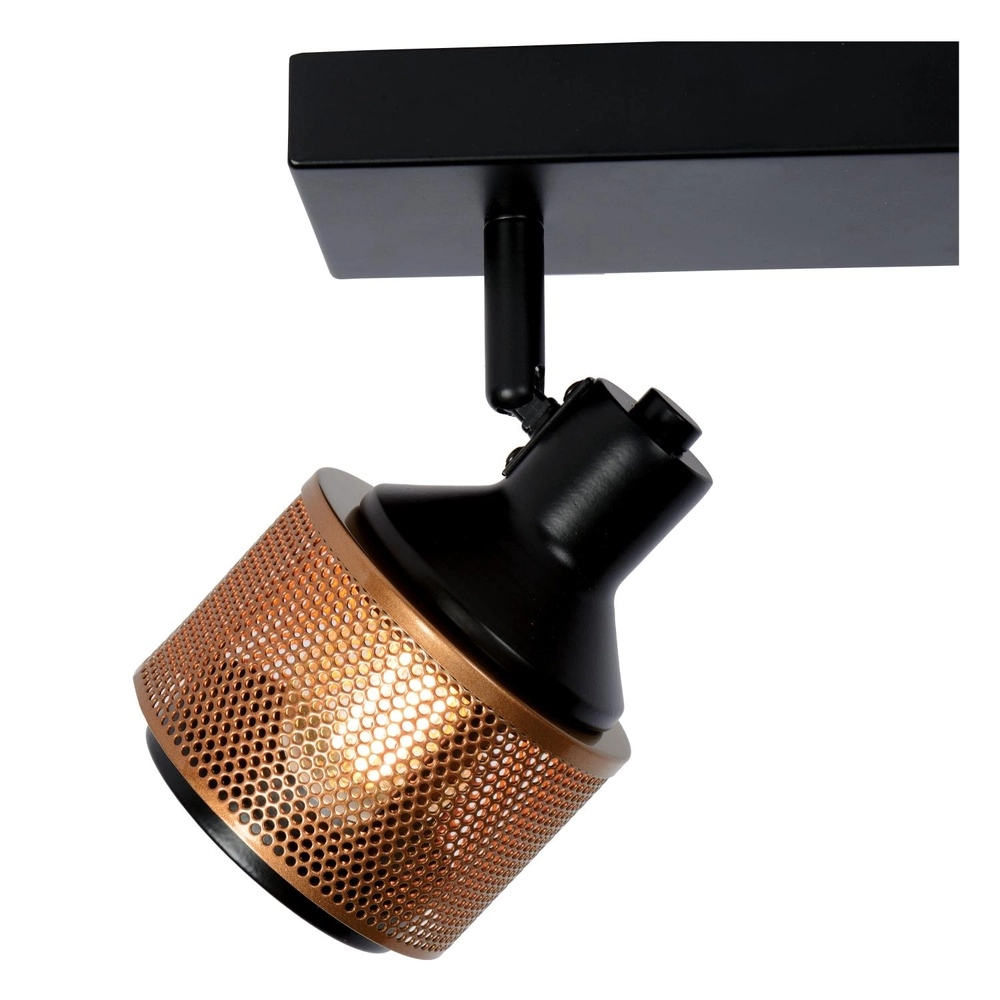 Plafondlamp Rafa 2-lichts zwart met koper Lucide 5411212771292