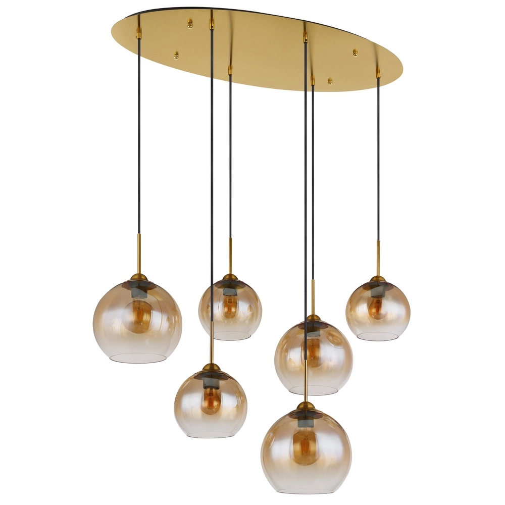 Gouden hanglamp Jamessa 6-lichts met amber glas Globo 9007371435692