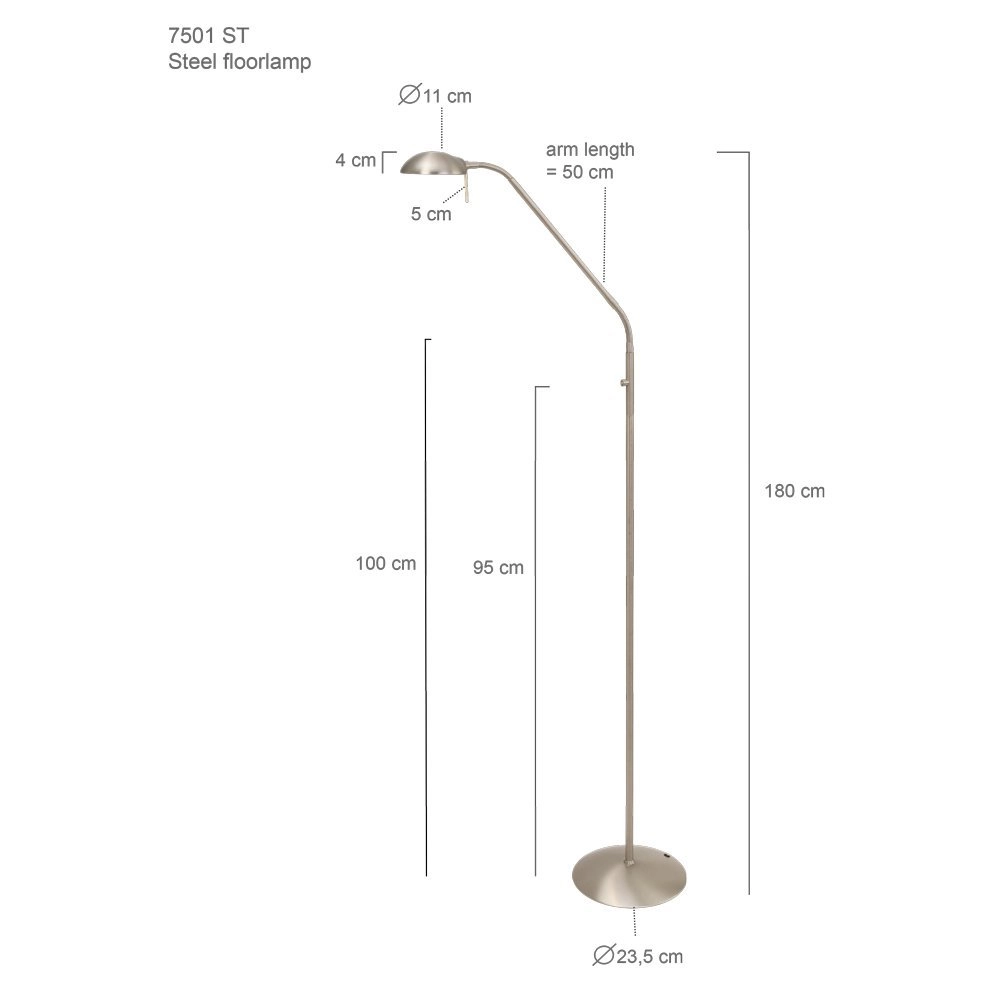Led staanlamp Mexlite 180cm - 2700K metaalgrijs Steinhauer 8712746096378