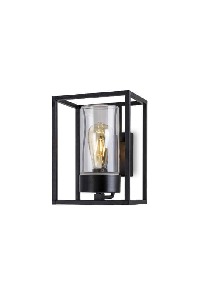 Zwarte wandlamp Cubic3 met transparant glas