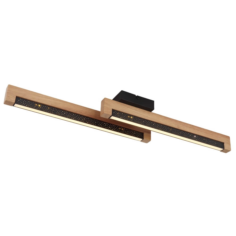Strakke plafondlamp Starla zwart met hout 70cm