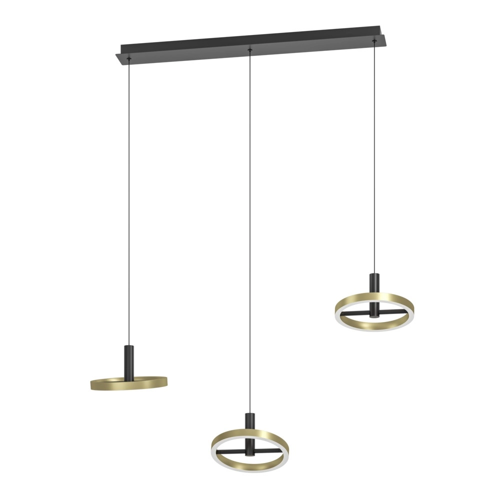 Hanglamp Brest 3-lichts recht zwart met goud