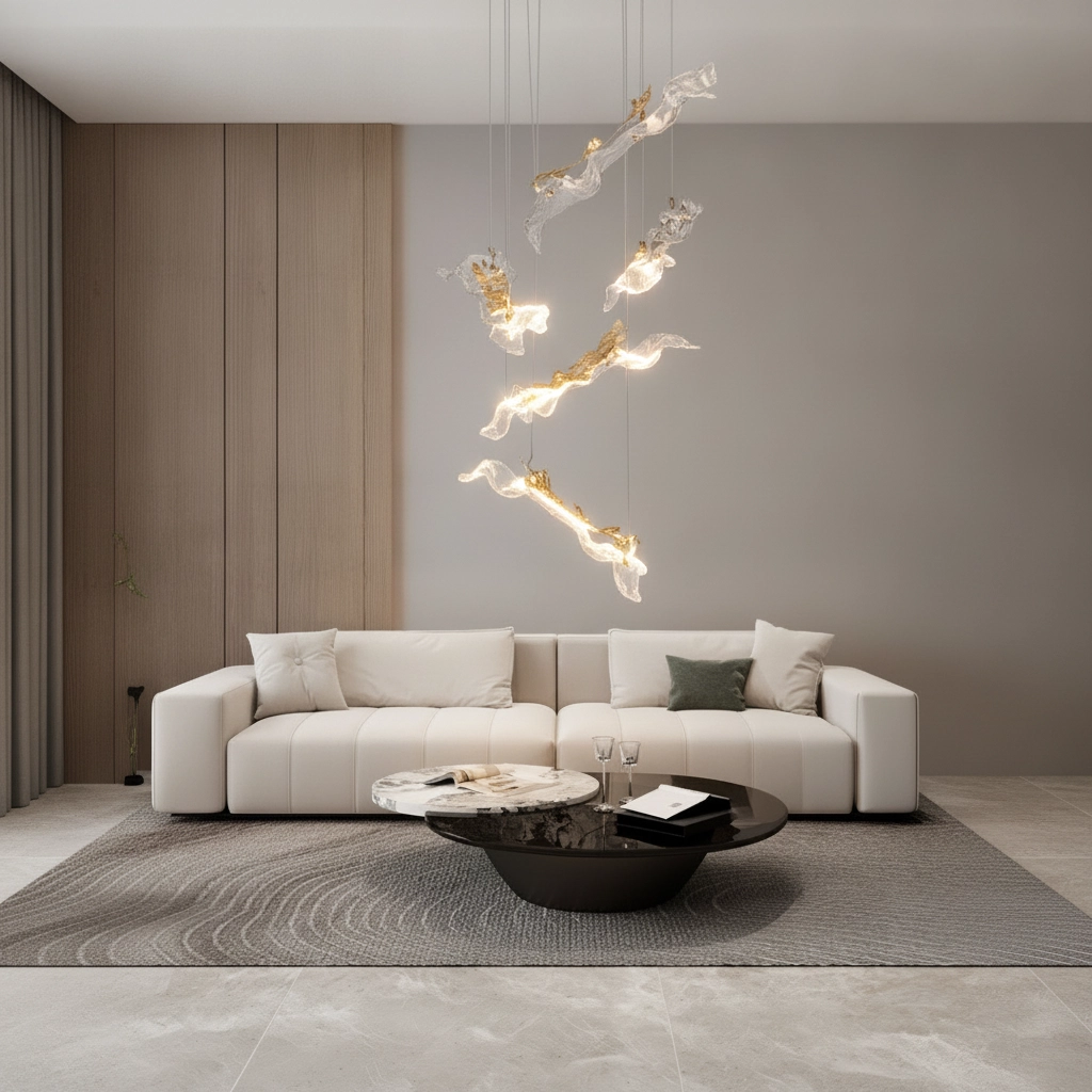 Gouden hanglamp Avesa met helder glas Ø 60cm