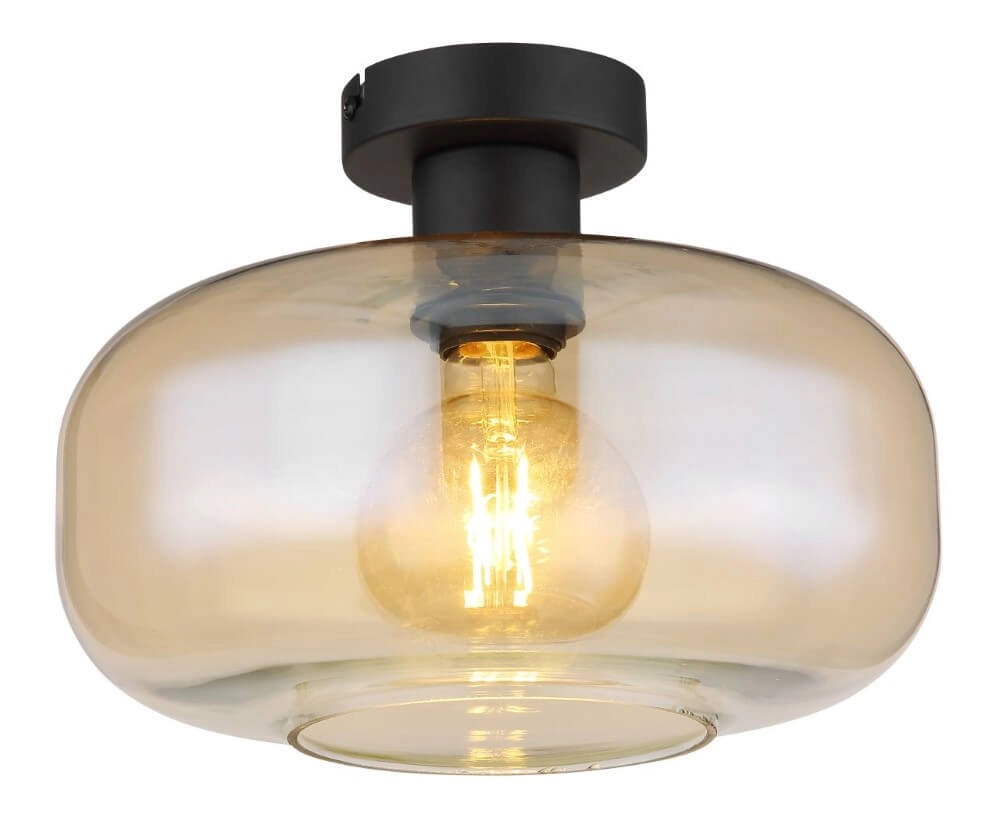 Zwarte plafondlamp Giuseppe amber glas