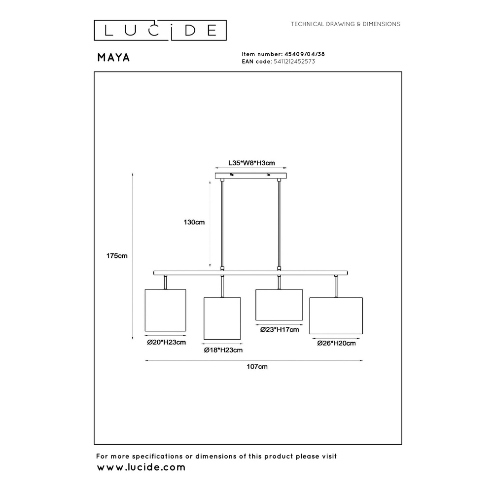 4-lichts hanglamp Maya crème Lucide 5411212452573