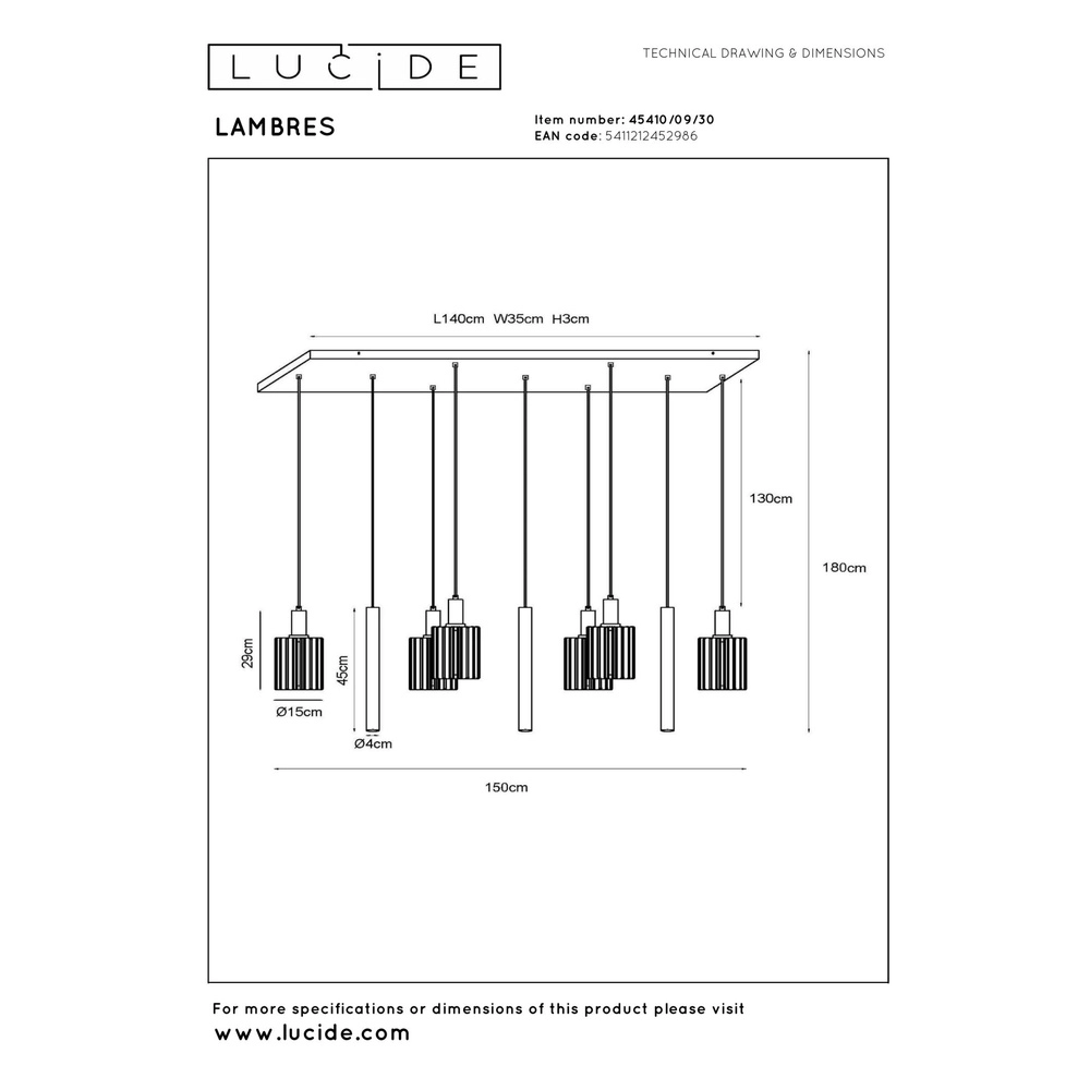 9-lichts hanglamp Lambres zwart Lucide 5411212452986