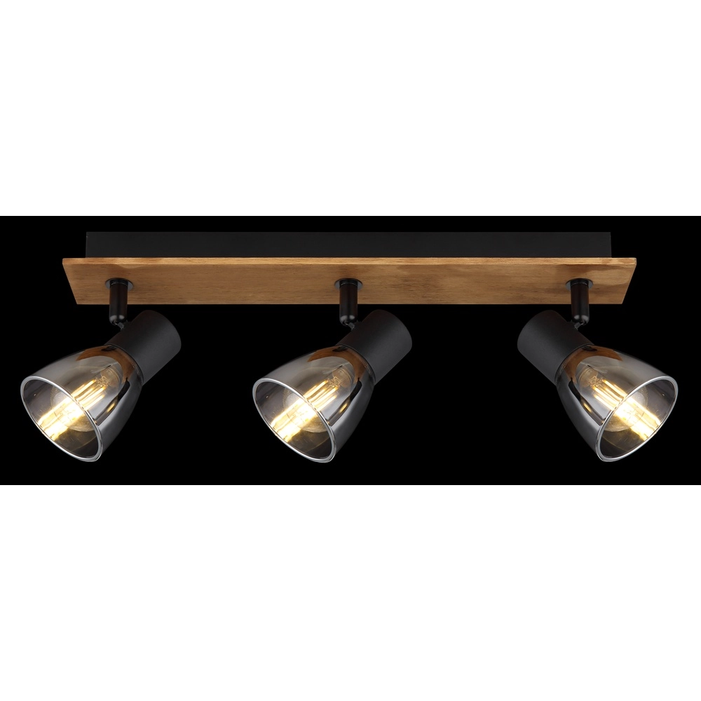 Plafondlamp Claude 3-lichts zwart met hout Globo 9007371431212