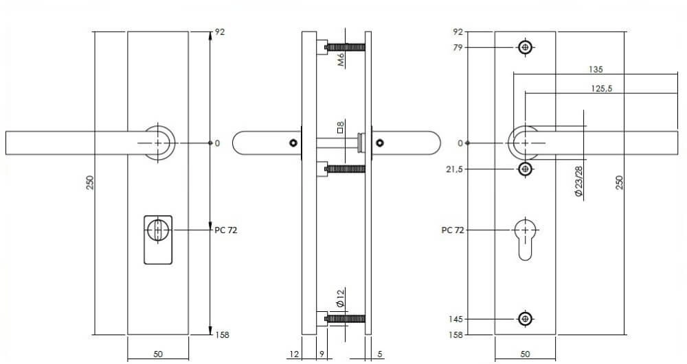 Achterdeurbeslag Aurano kerntrekbeveiliging PC 72mm recht RVS Intersteel 8714186428269