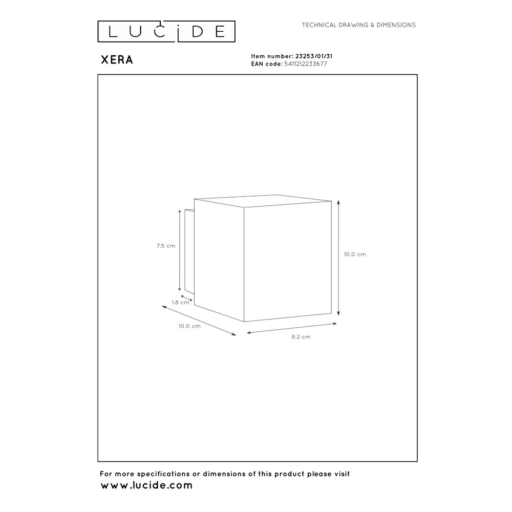 Wandlamp Xera 8cm wit Lucide 5411212233677