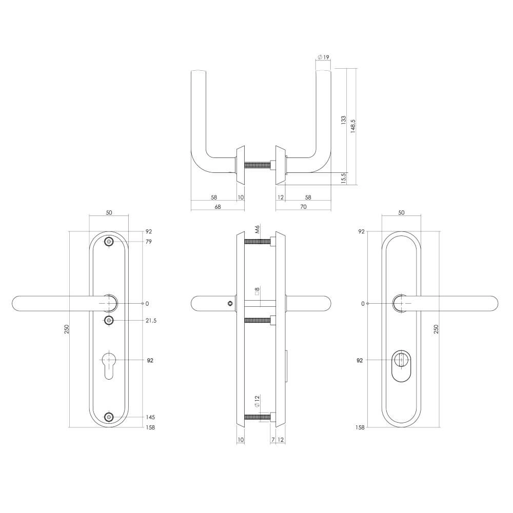 Achterdeurbeslag ovaal Aurano PC 92mm RVS getrommeld Intersteel 8714186697542
