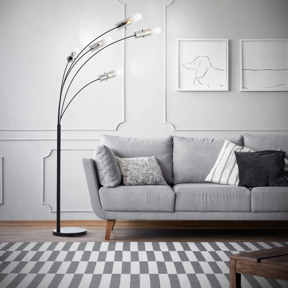 Vloerlamp Glasini zwart met smoke glas Brilliant 4004353429545