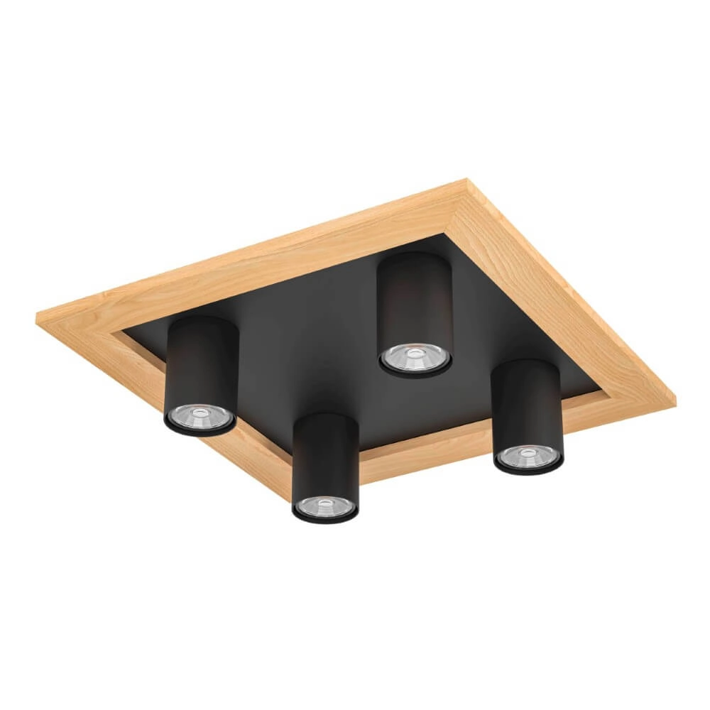 Opbouwspot Valcasotto 1 zwart met hout