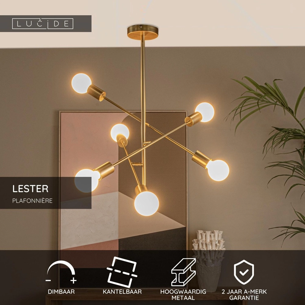 Plafondlamp Lester 6-lichts goud Lucide 5411212211743