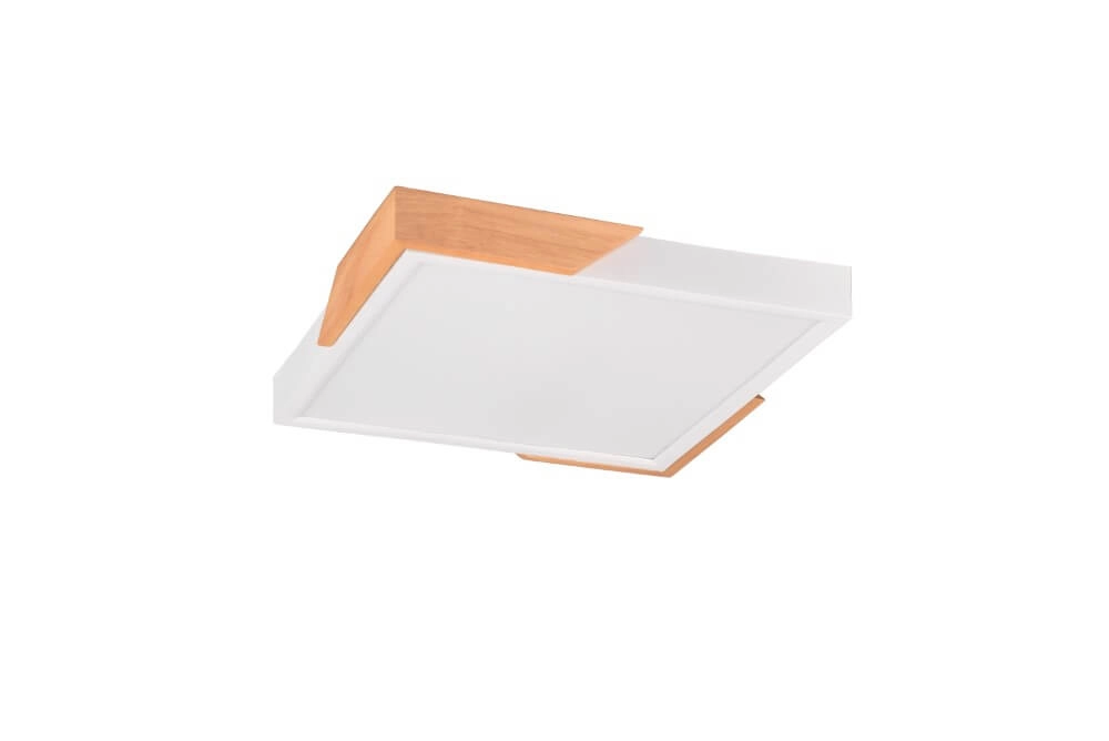 Witte led plafonnière Meta met hout
