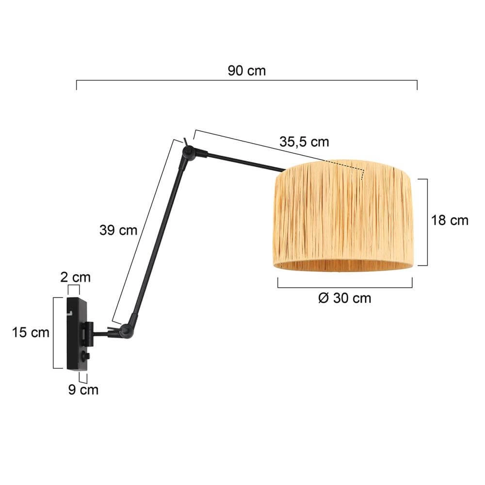Wandlamp Prestige Chic zwart met strokleurige kap Steinhauer 8712746172942