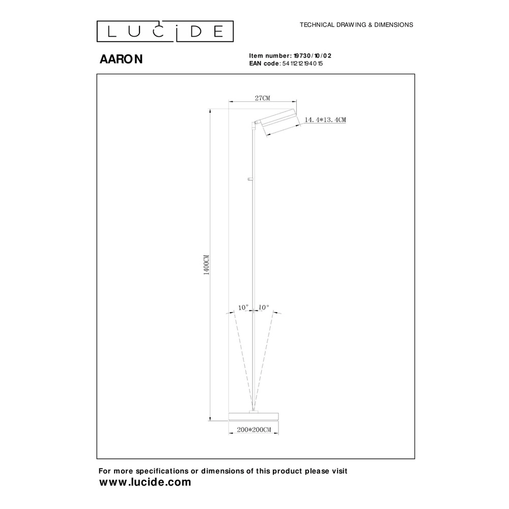 Led leeslamp Aaron design messing Lucide 5411212194015