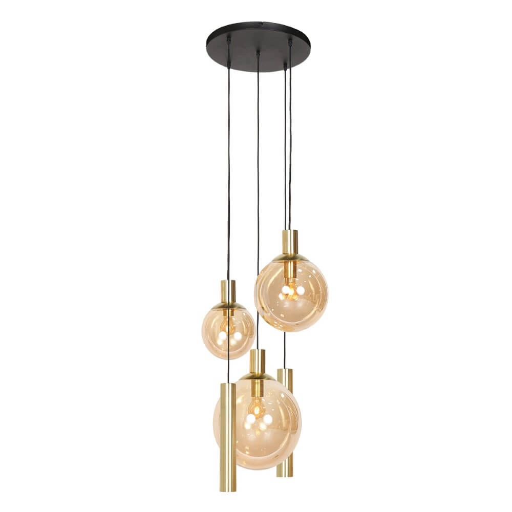 Vide hanglamp Bollique goud met amberglas