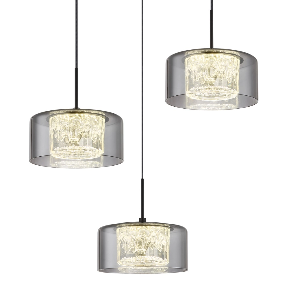 Design hanglamp Fogsy 3-lichts zwart met smoke glas Globo 9007371447381